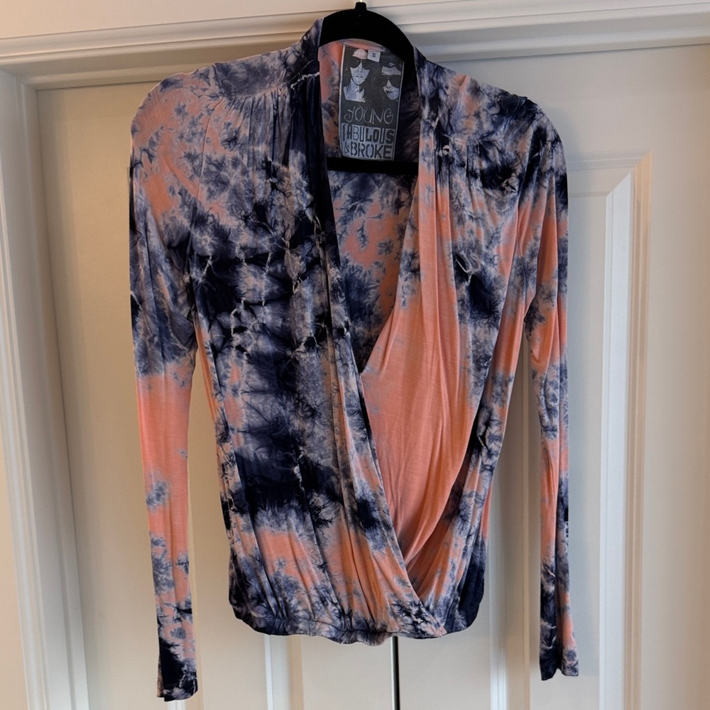 Young Fabulous & Broke Navy and Peach Tie-Dye Blouse